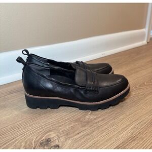 Vionic Cynthia II Black Leather Lug Sole Penny Loafers Womens 6 Slip On Shoes